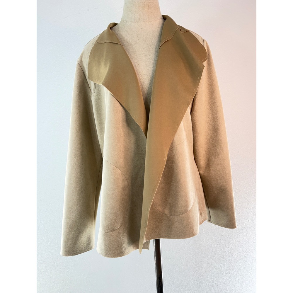 Chico's Tan Faux Suede Cardigan Womens Large Moto Boho Western Pockets Raw Trim